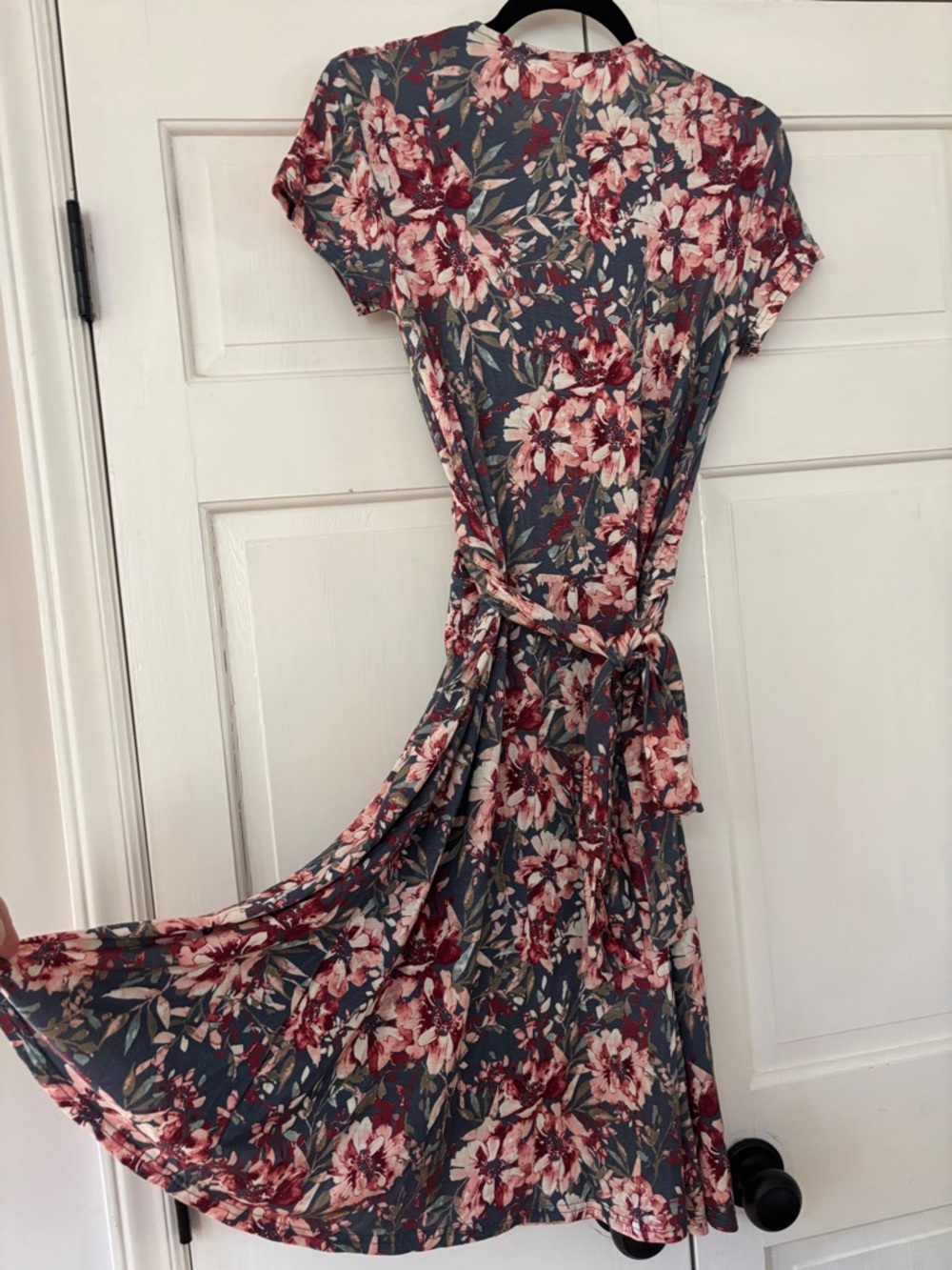 Garnet Hill Floral Faux Wrap Dress Size Small V-Neck Cottage Blue Pink Feminine - Picture 10 of 13
